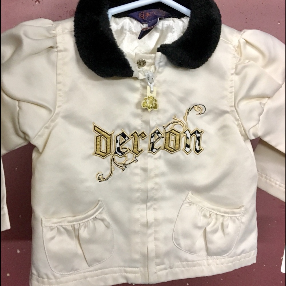 DEREON Infants Satin Jacket W/Faux Fur Collar 0-6